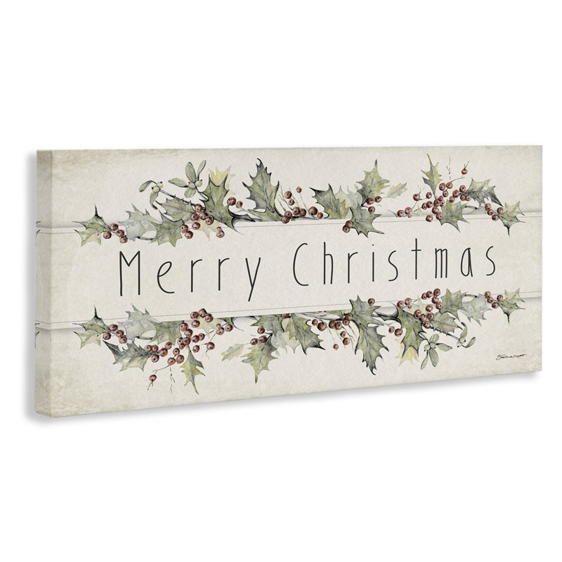 Merry Christmas Sentiments Winter Holly Florals, H 20 po x l 48 po