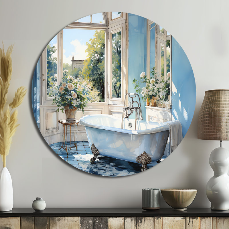 «Bathroom Tranquil Reflections I - Humour», art rond en métal, H 29 po x l 29 po x P 1 po