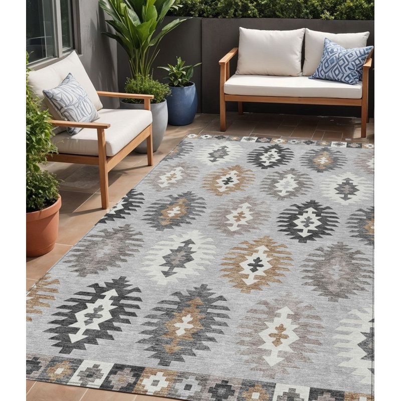 Tapis extérieur lavable beige et gris anthracite 5 pi x 8 pi Sud-Ouest