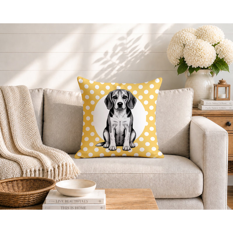 Oreiller réversible intérieur / extérieur Beagle Dog, 18 x 18, Jaune