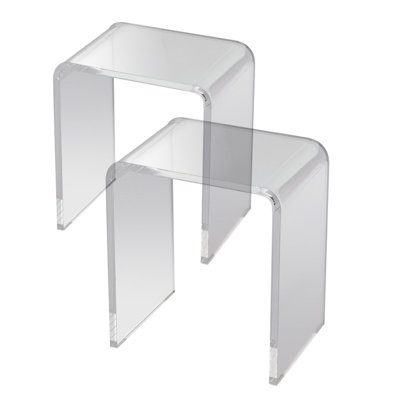2-Piece Clear Acrylic C-Shaped Side Table Set, Lucite End Tables for Living Room, Bedroom & Study, Multi-Functional Accent Table for Drinks & Snacks