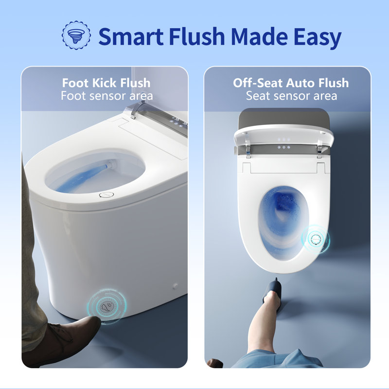 Toilette intelligente de luxe avec bidet DeerValley: chasse d'eau puissante de 1000 g, couvercle à ouverture / fermeture automatique, bouclier en mousse et hauteur ADA de 17,5 po en blanc