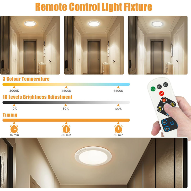 Rechargeable Ceiling Light No Wiring Battery Operated Ceiling Lights With Remote Motion Sensor Dimmable Timing Motion Activated Overhead Shower Light