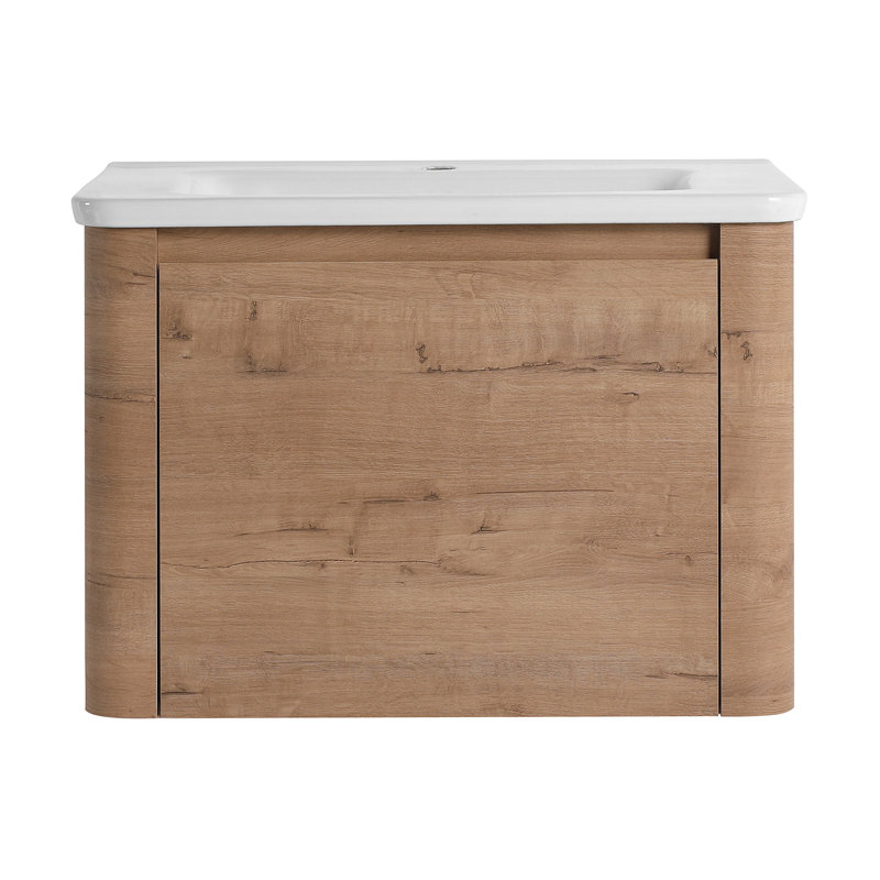 Meuble-lavabo mural 28 po avec lavabo en céramique blanche et porte à fermeture en douceur, emballage KD, contreplaqué