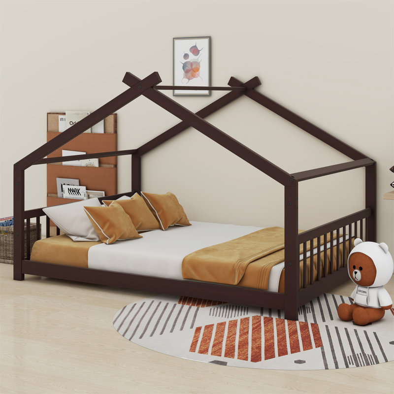 Lit avec toit Antjeline | Structure en bois | Support à lattes (aucun sommier requis) | Espace semi-fermé pour un meilleur sommeil | Jeu 2 en 1 pour dormir dans la chambre à coucher