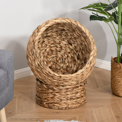 Handwoven Elevated Cat Bed With Soft Cushion & Cat Egg Chair Shape, Cat Basket Bed Kitty House With Stand, Raised Cat Bed For Indoor Cats