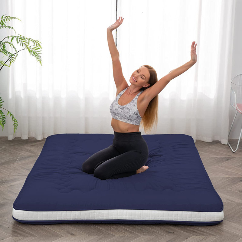Misquamicut 4'' Memory Foam Mattress Pad, Full, Navy Blue