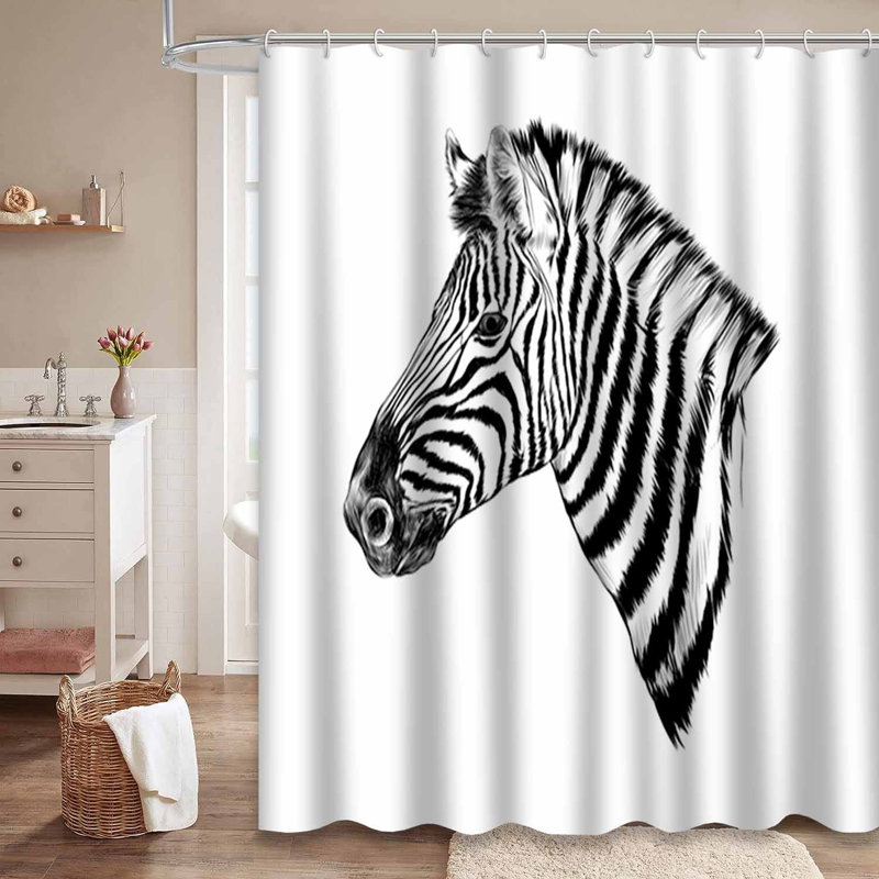 Rideau de douche noir avec crochets Zebra, L 72 po x l 84 po