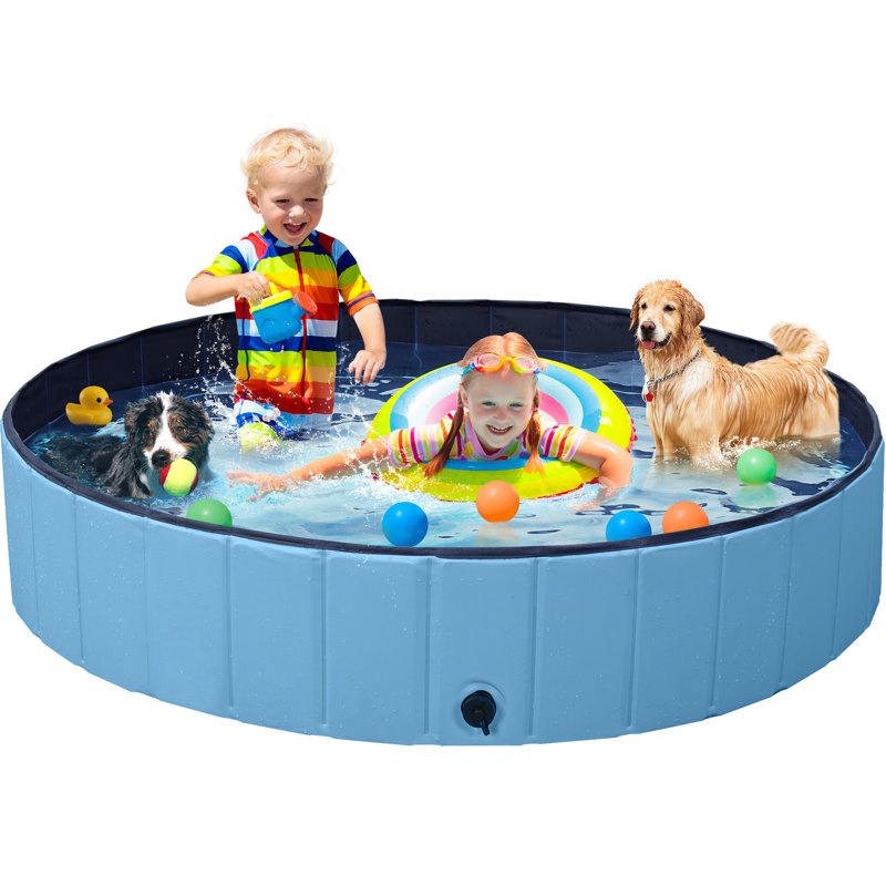Size Foldable Pet Pool with Repair Patches, Blue, 30cm H x 120cm W x 120cm D