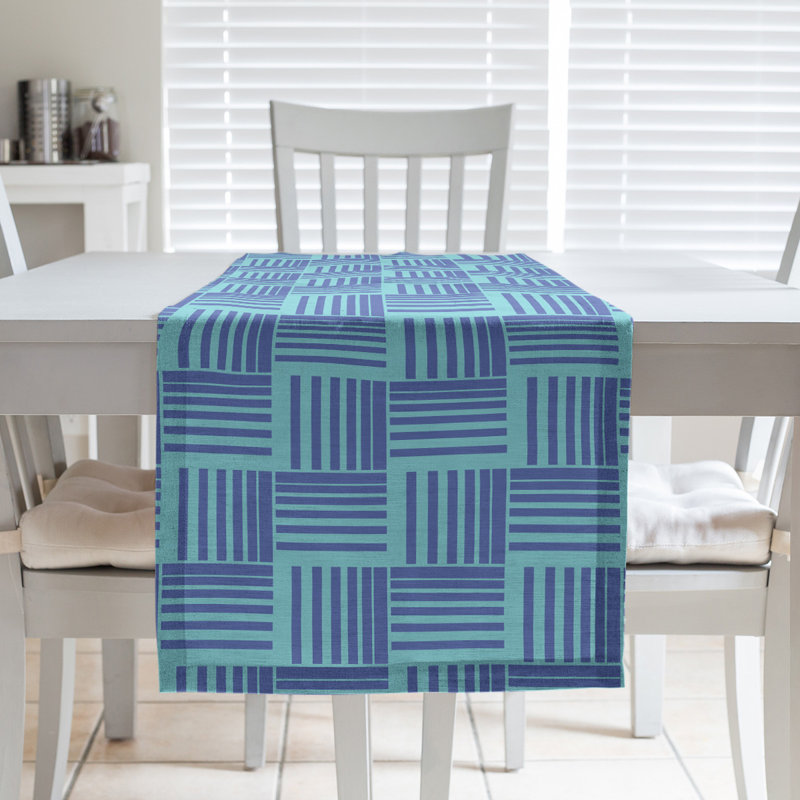 Fractured Stripes Table Runner, 16" x 72", Light Teal/Blue