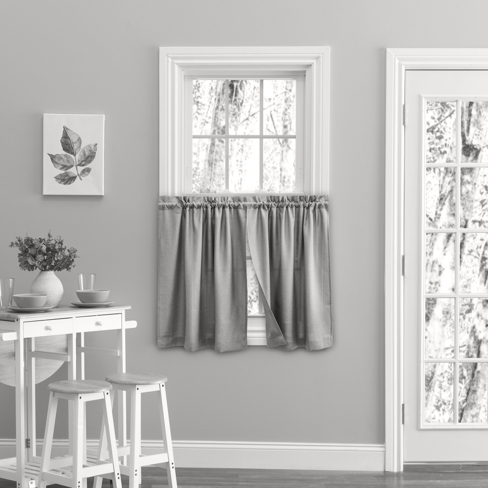 Light-Filtering Cafe Curtain Tier Pair, 57" W x 30" L, Gray