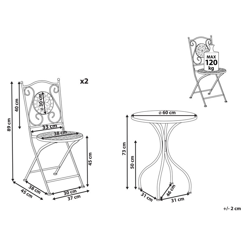 Ousley 2 - Person Metal Patio Dining Set with Round Table