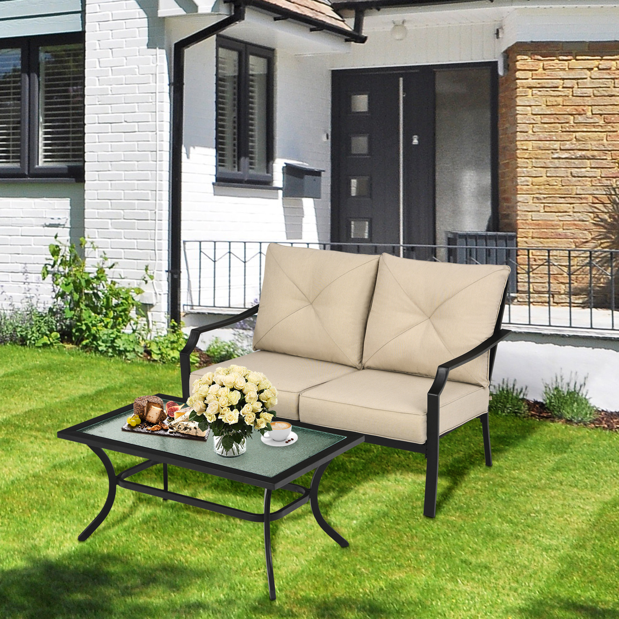 Red Barrel Studio® Pcs Patio Loveseat With Coffee Table Outdoor