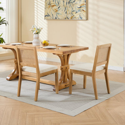 Farmhouse Rattan Dining Chairs Set of 2, Mid Century Modern Kitchen & Dining Room Chairs