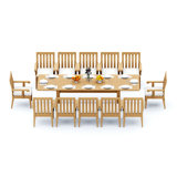 8 Seats 9 Pcs Grade-A Teak Wood Dining Set: 122" Atnas Double Extension Rectangle Table And 8 Caranas Arm Chairs #11Ca2808