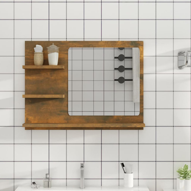 Adji Flat Mirror with Shelves, 45cm x 60cm, Smoked Oak