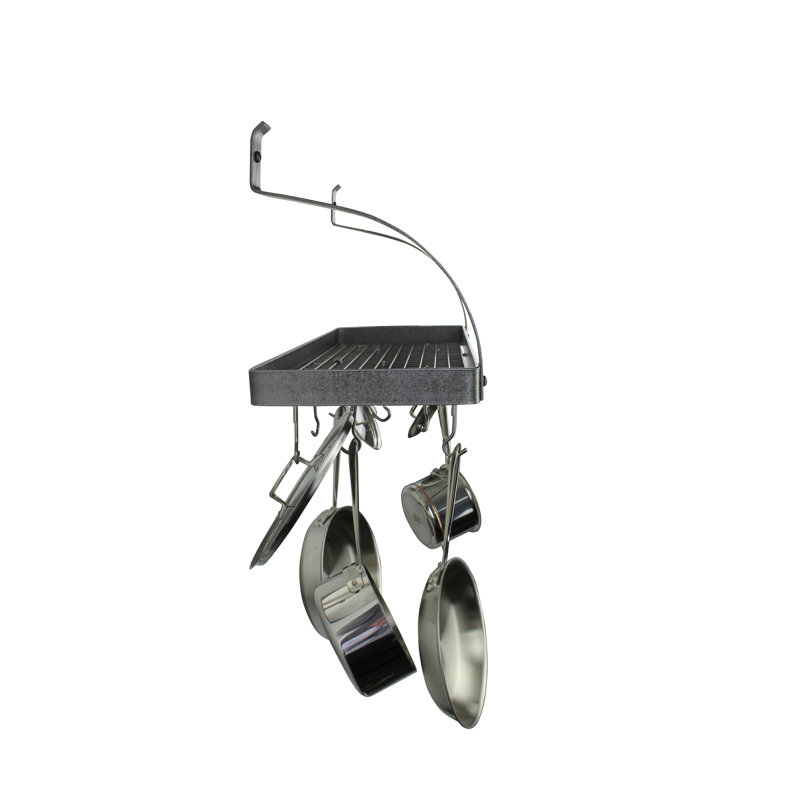 Gourmet Handcrafted Curved Arm Deep Bookshelf Wall Mounted Pot Rack, 17'' H x 30'' W x 13'' D