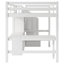 Lit mezzanine double avec bureau en L et tiroirs, armoire et escalier de rangement