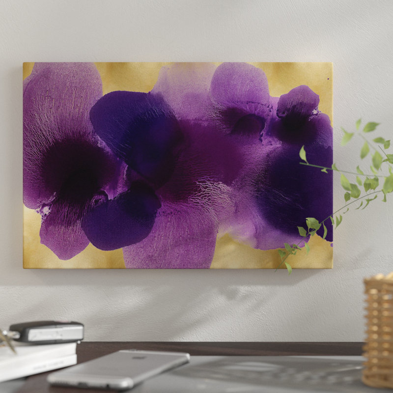 «Free form Purple on Gold», reproduction sur toile, H 8 po x l 12 po x P 0,75 po, Pas de tapis, Toile tendue