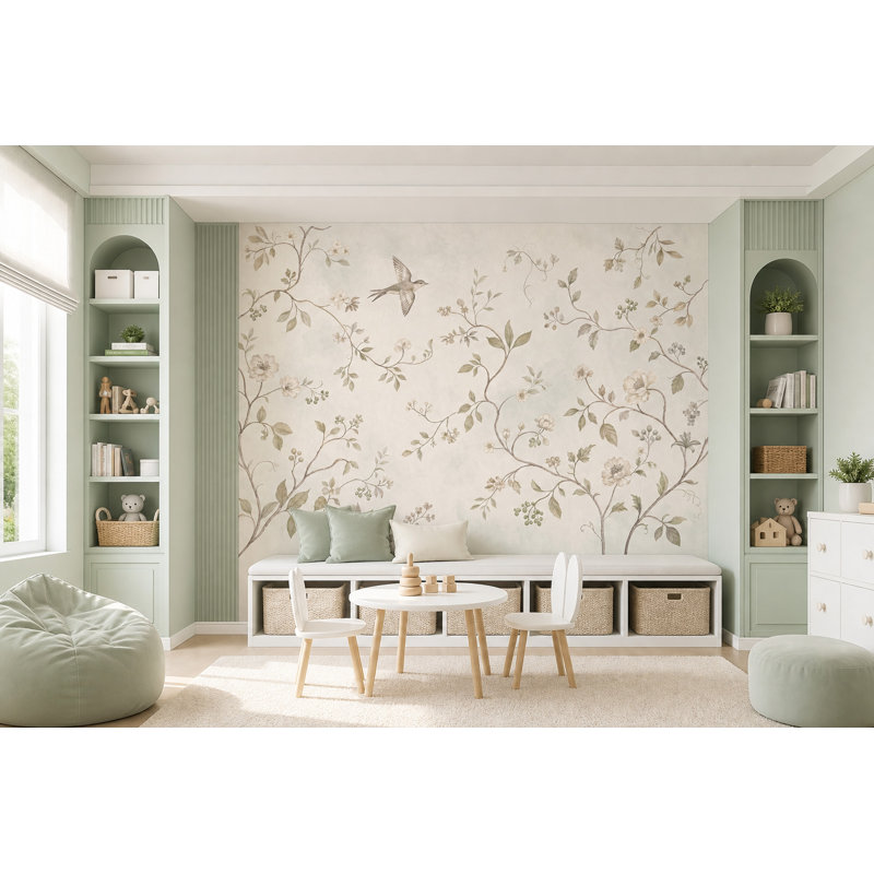 Papier peint fleurs de vignes botaniques, 160 po x 108 po, Texturé non collé