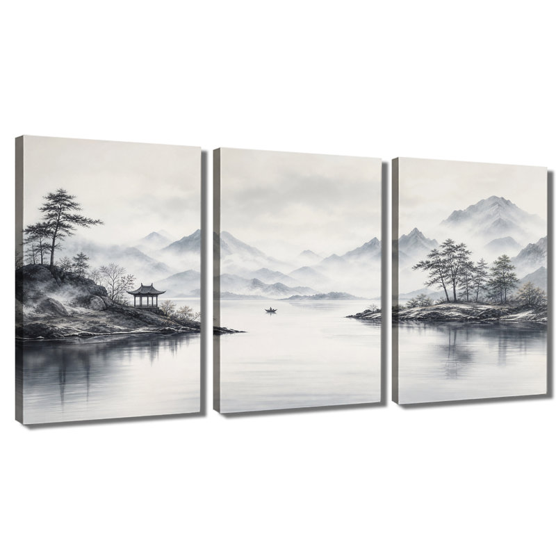 Toile, art mural, encre de chine, paysage de montagne, 28 * 40 pouces * 3