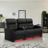 Sofa Power Reclining Electricity Sofa Power Recliner Loveseat Chair Top Grain Leather Movie Chair Gaming Seat With USB Charging Tray Table Cup Holders Black