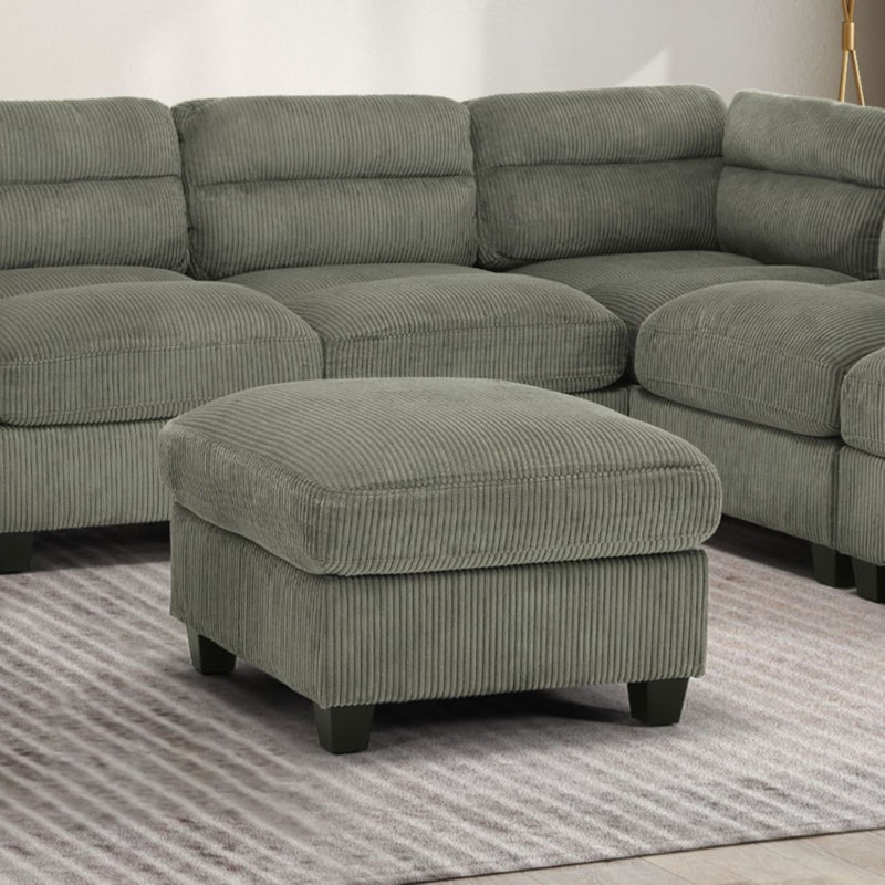 Repose-pieds carré en velours côtelé avec coussin amovible de 25,9 po Dona, Vert