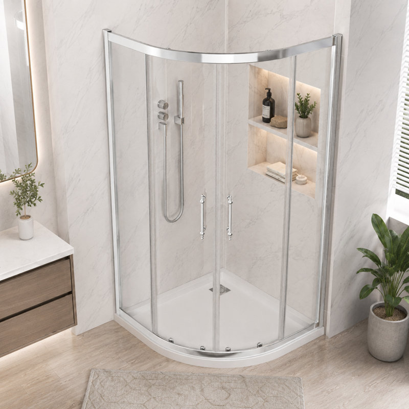 36" X 72" Semi-Frameless Shower Door Neo-Round Corner Sliding Shower Enclosure, Chrome