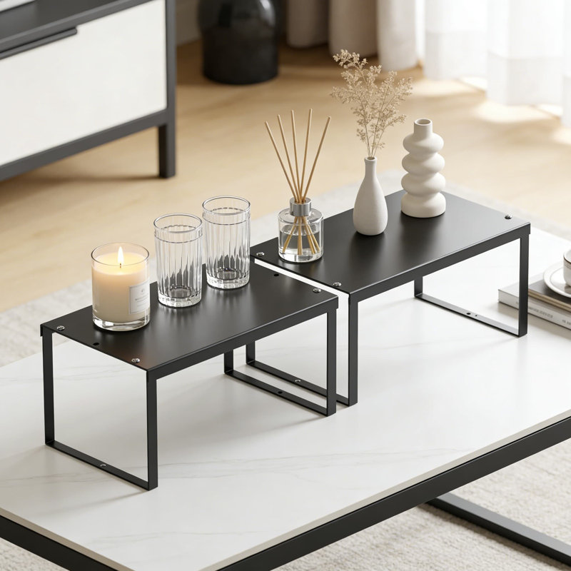 Ensemble de tablettes de rangement empilables, support de garde-manger réglable en métal, comptoir peu encombrant et armoire de rangement
