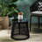 16.97" High Side Table With Woven Rope And Glass Top Weave Design Tempered - 15.27"W X 15.27"D