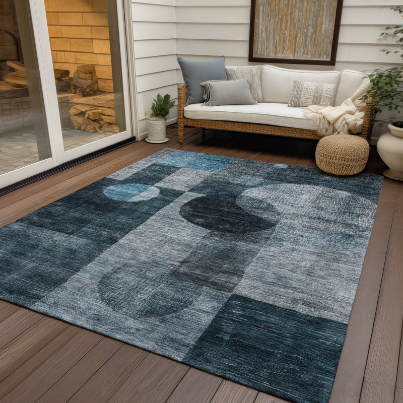 Teal Rectangular Machine Washable Synthetic Area Rug, 3' x 5'