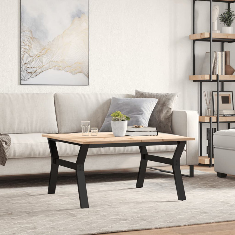 Coffee Table Y-Frame Solid Wood Pine And Steel, 45cm H x 80cm W x 80cm D