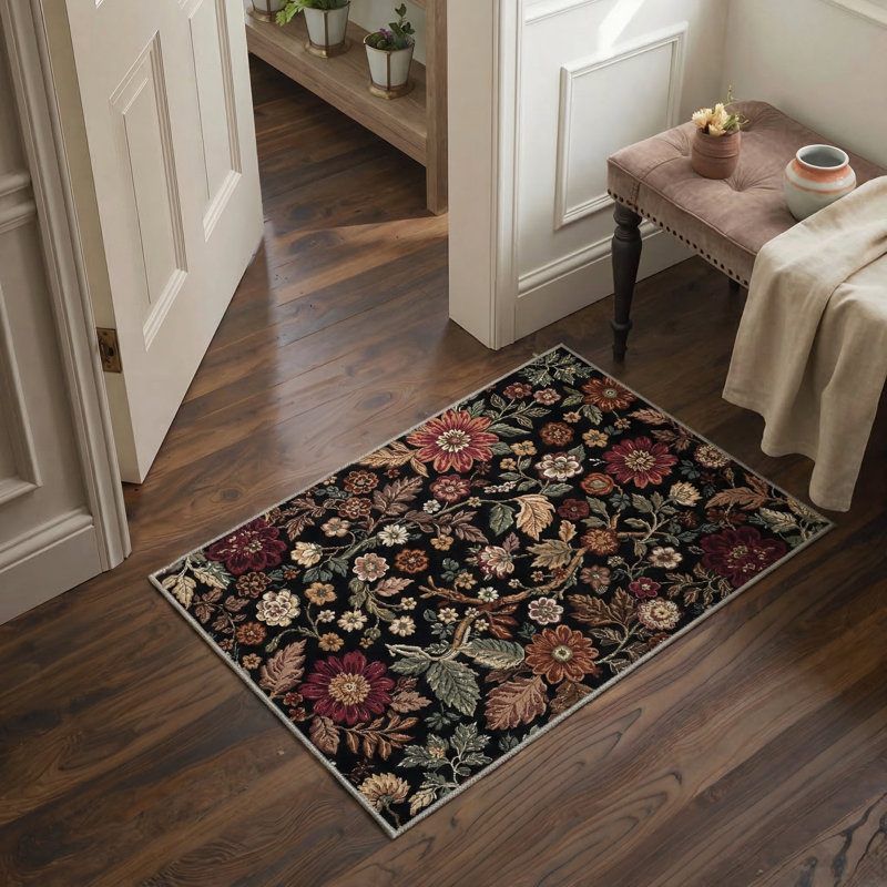 Tapis d'intérieur noir lavable à la machine avec envers antidérapant Eden, Rectangle 6 pi x 9 pi