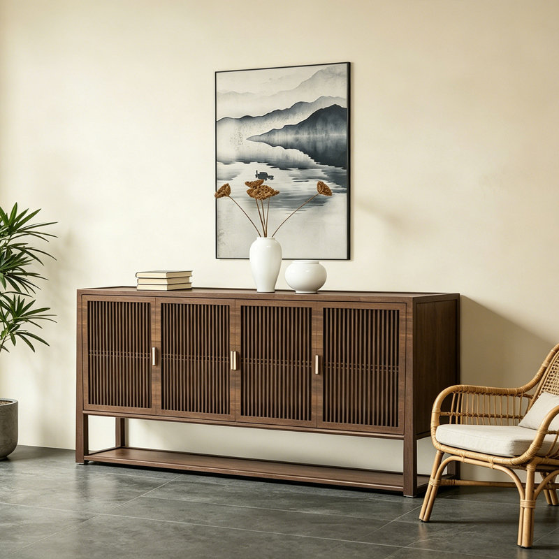 Buffet rétro de style chinois minimaliste, H 35,4 po x l 70,8 po x P 15,7 po