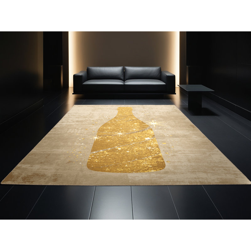 Machine Washable Hartsdale New Years Modern & Contemporary Abstract Rug in Beige – Beige Binding, 5x7