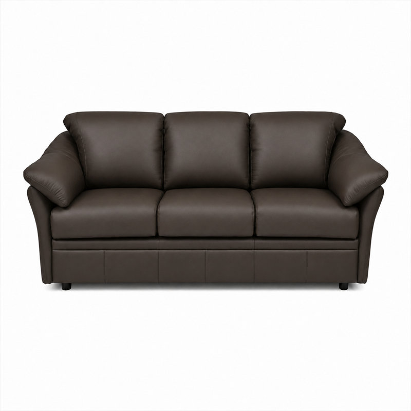 Ramdev Top Grain Leather Sofa with Cushioned Back and Pillow Top Arm, Espresso, 34" H x 80" W x 36" D