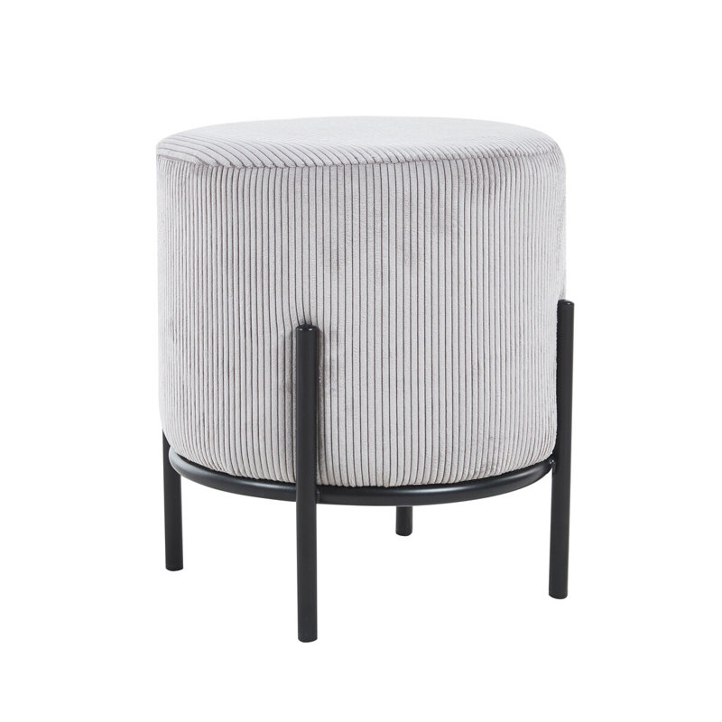 Tympanick 35cm Wide Round Solid Colour Footstool Ottoman, Light Grey, Black