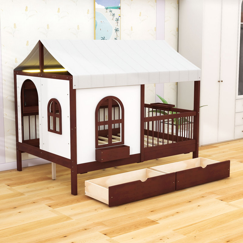 Lit de style maison avec 2 tiroirs et bande LED