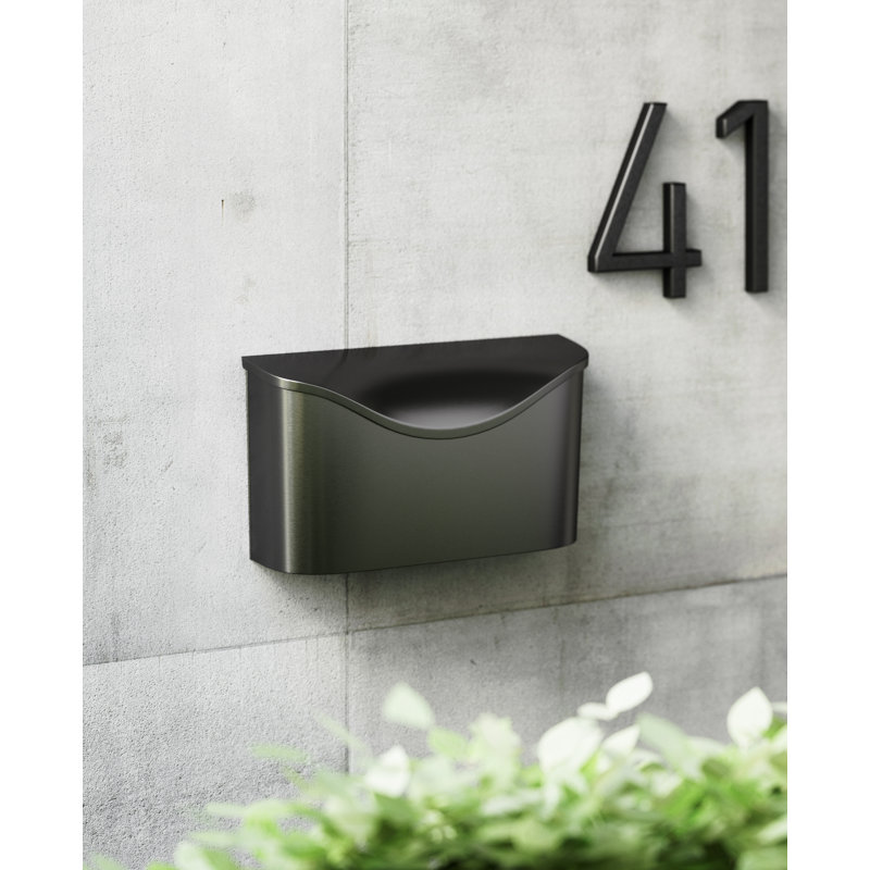 Black Steel Wall-Mounted Mailbox with Hinged Flap