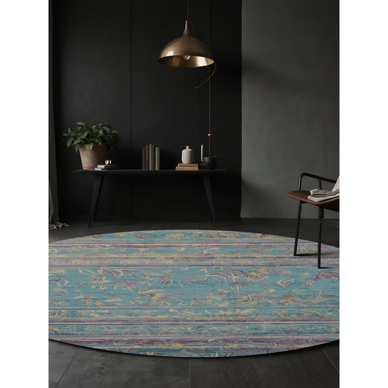 Machine Washable Gray Area Rug, Round 4'