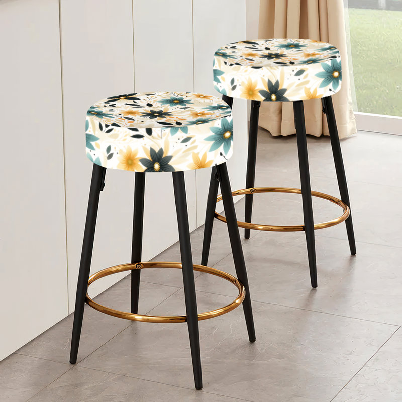 Ensemble de 2 tabourets à imprimé animal, Sérénade florale classique bleu sarcelle