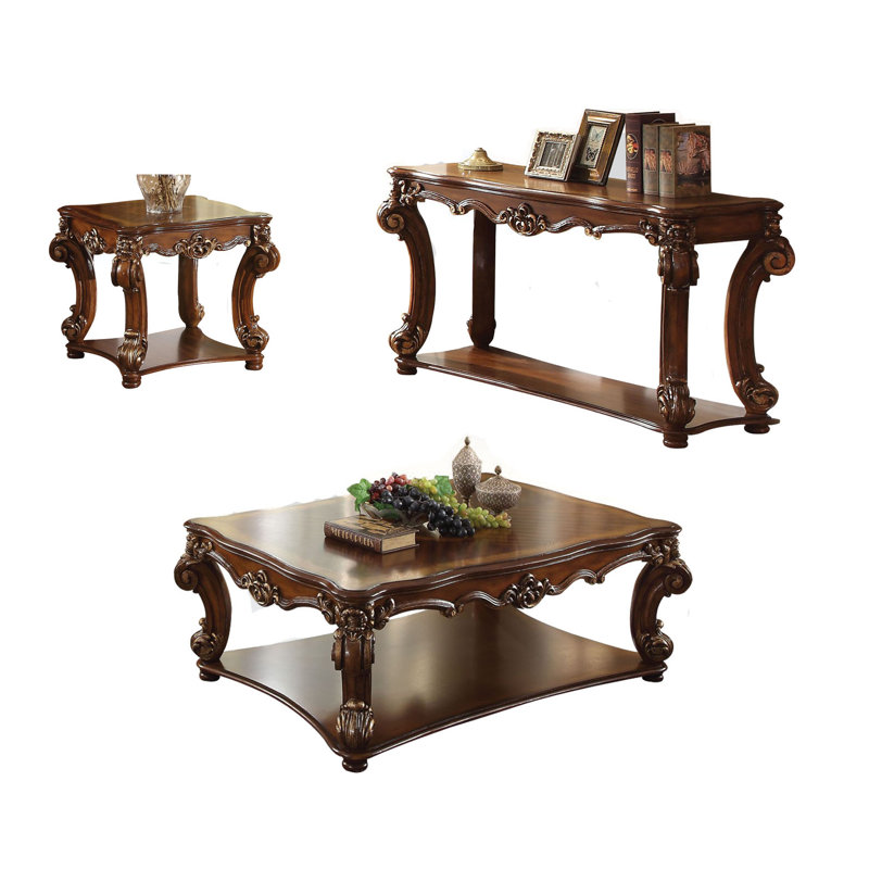 Ensemble de tables basses 3 pièces Carlene, 3 pièces (1 table basse, 2 tables de bout), Cerisier
