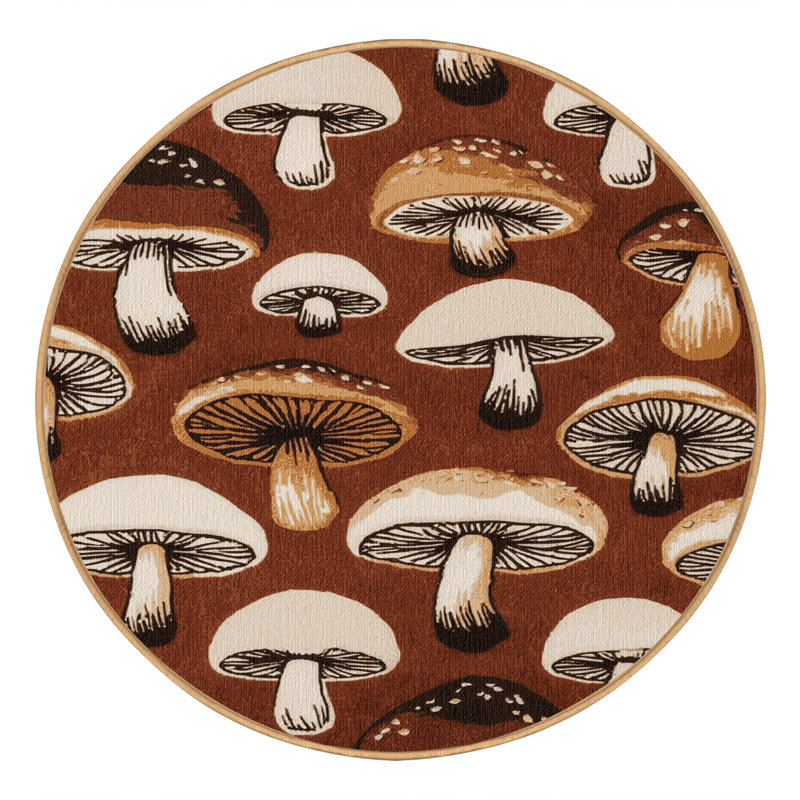 Washable Button Mushroom Vegetables Area Rug, Round 3'