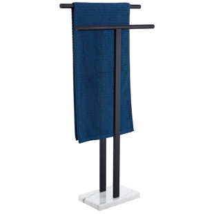 Free Standing Towel Racks 2-Tier Towel Holder for Bathroom Floor Stand with Heavy Marble Base Thicken Steady Design