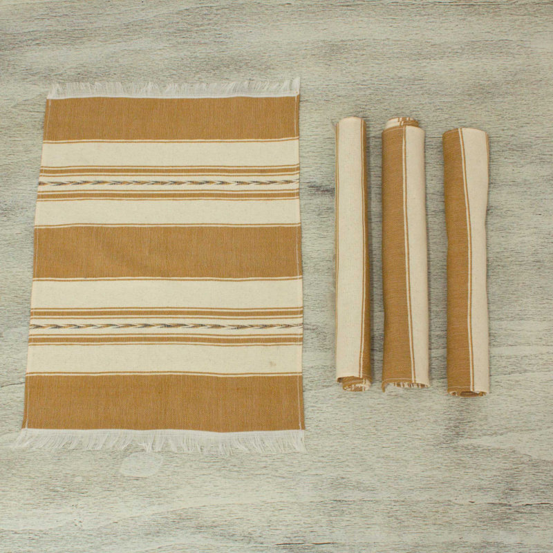 100% Cotton Rectangle Placemats, Brown/Beige