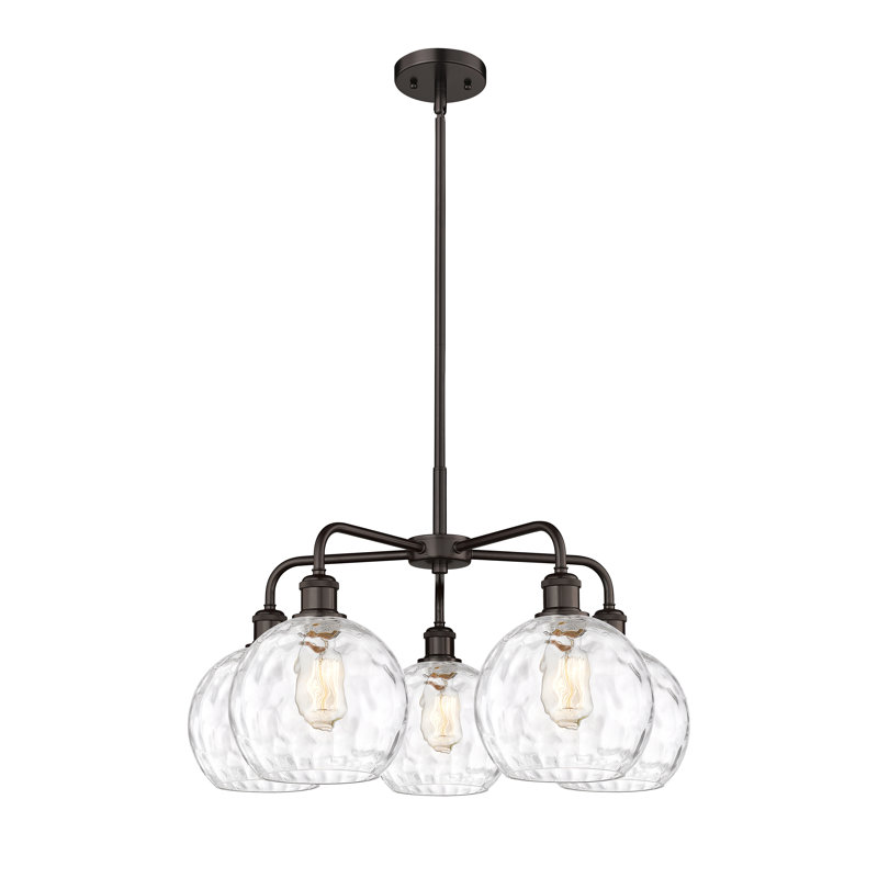 Lustre suspendu 5 lumières en verre 24 po Athens, H 15,88 po x l 26 po x P 26 po, Bronze huilé