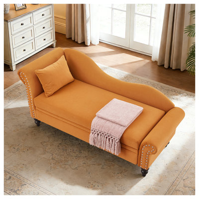 64.5" Modern Velvet Chaise Lounge with Storage, Earthy Yellow Upholstered Sofa for Living Room or Bedroom