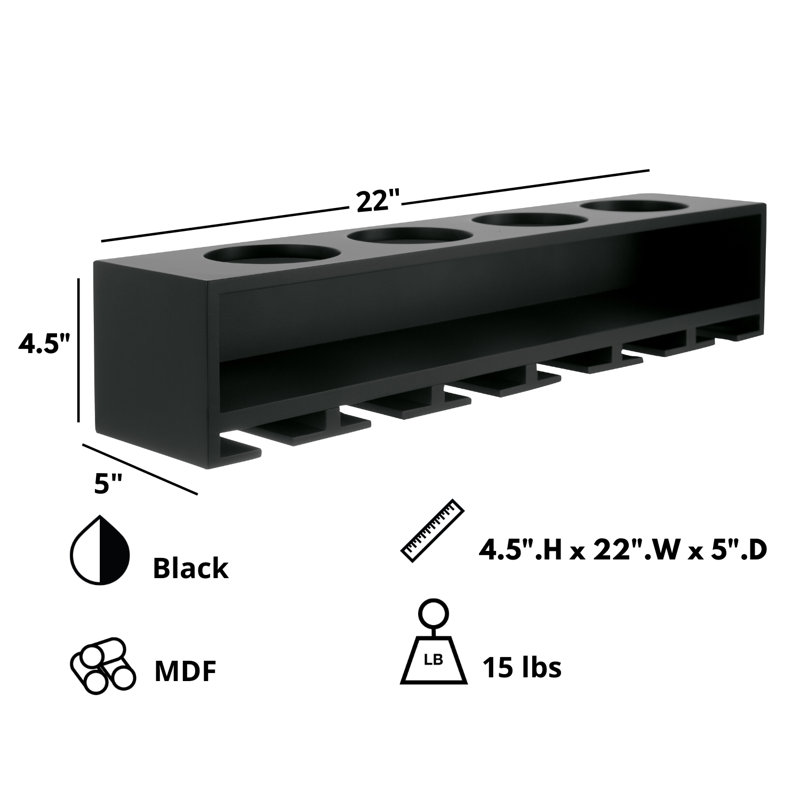 Ebern Designs Maddie Wall Mounted Wine Bottle & Glass Rack in Black ...