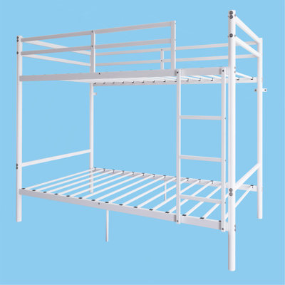 Lit superposé avec échelle et lit superposé en métal à garde-corps haut, espace de rangement, silencieux, simple sur simple