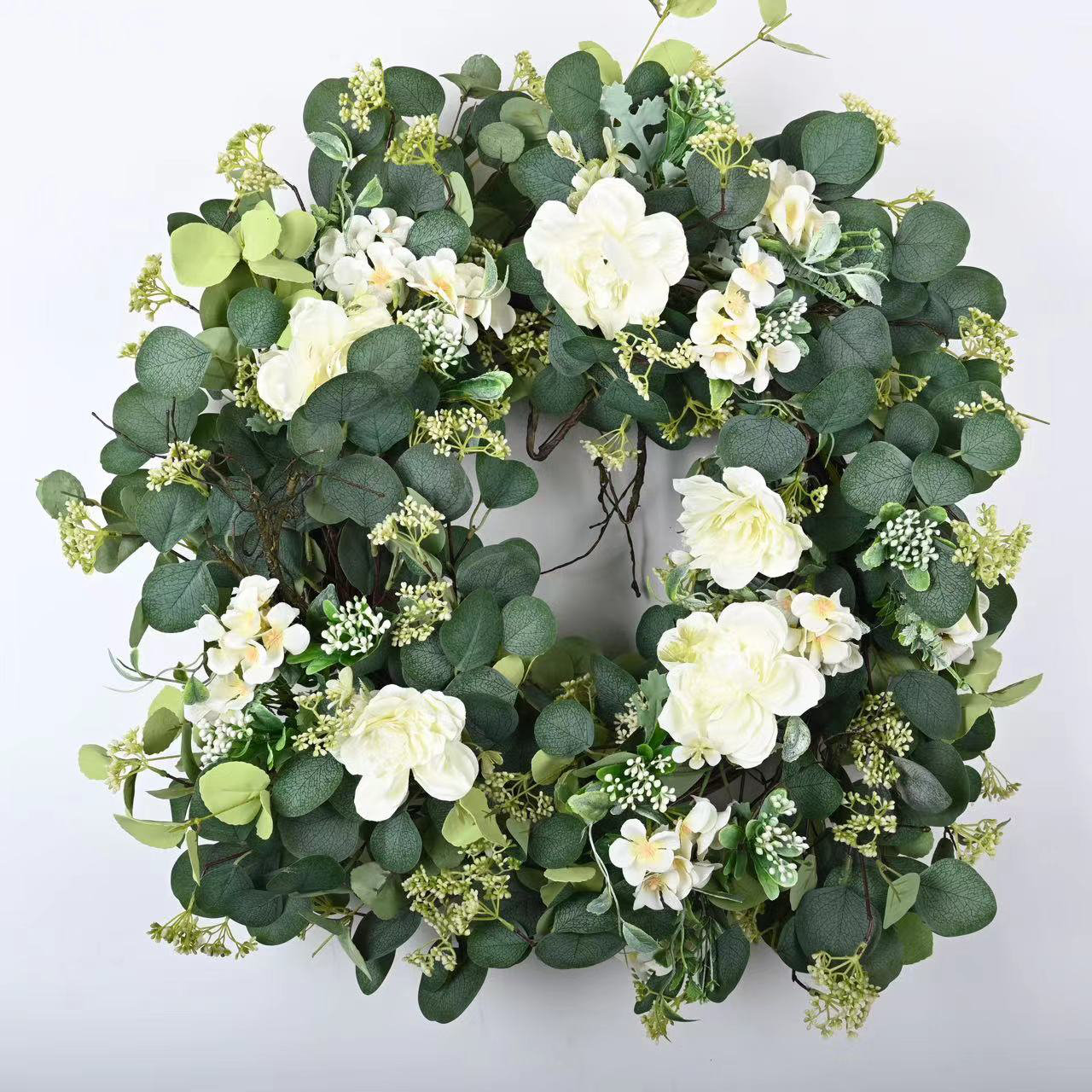 The Holiday Aisle® 26 Spring Summer Eucalyptus Berry Hydrangea Wreath for Front Door | Wayfair